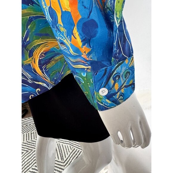 Womens S Button-Up Shirt Blue & Multicolor Abstract Print - Picture 12 of 16